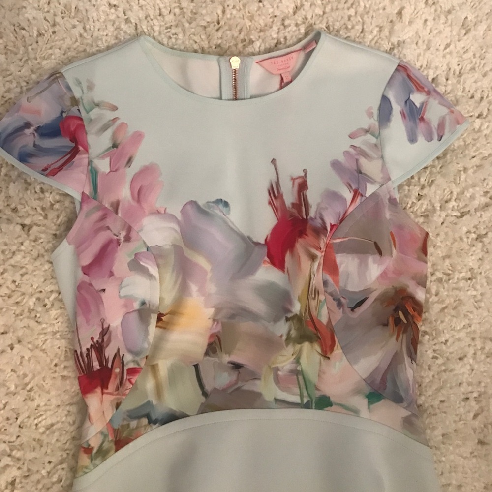 Ted Baker Pastel Mint Floral Fit-and-Flare Mini Dress - Picture 5 of 8